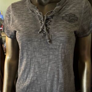 Harley-Davidson Gray Lace-Up Short Sleeve Tee